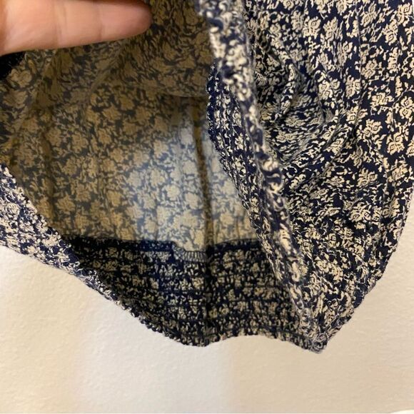 Lucky Brand boho white black print smocked cotton short sleeve blouse top-S - Picture 9 of 9